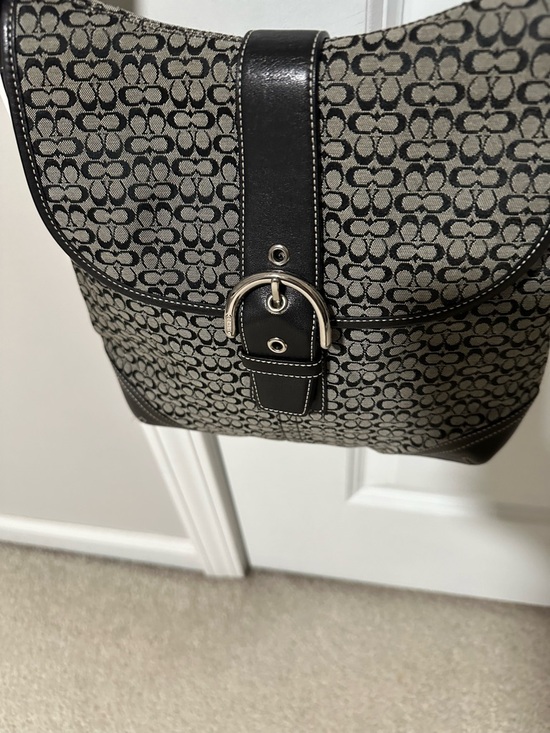 Coach Handbags - Coach Black and grey Signature Canvas Buckle Shoulder Bag